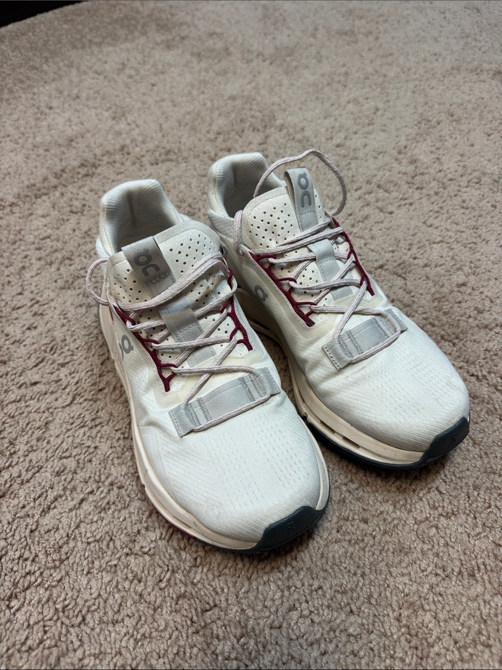 On Running Women's White Athletic Sneakers with Burgundy Accents